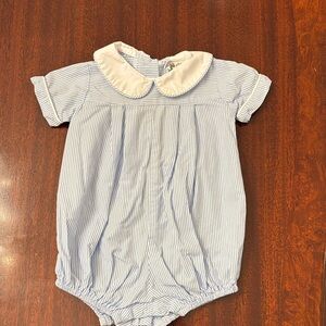 Blue Stripe Peter Pan Collar Baby One-Piece